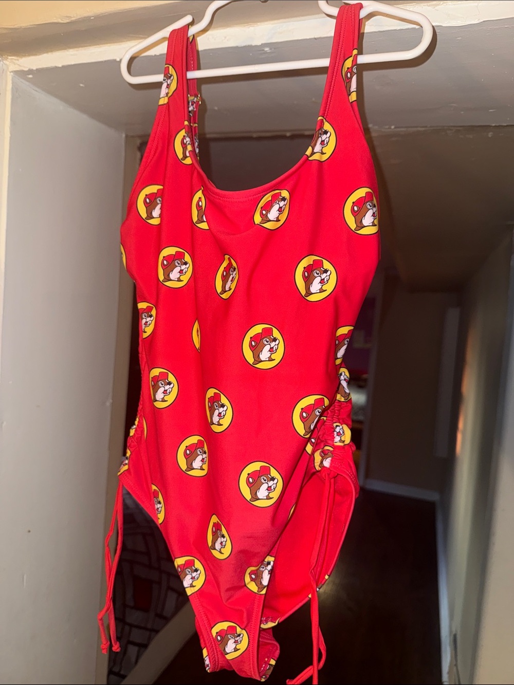Red Kids One-Piece Swimsuit with Character Print